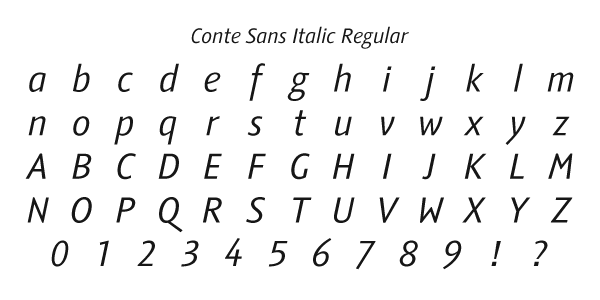 Conte Sans Italic Regular Specimen