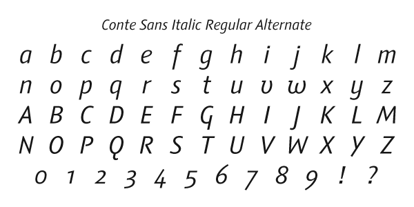 Conte Sans Italic Regular Alternate Specimen