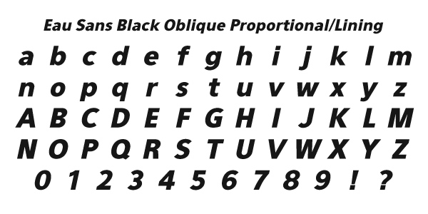 Eau Sans Book Oblique Proportional/Lining Specimen