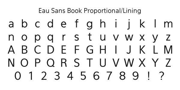 Eau Sans Book Proportional/Lining Specimen