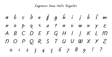Engraver Sans Italic Regular Specimen