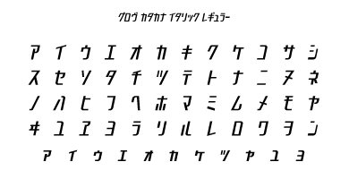 Grov Katakana Italic Regular Specimen