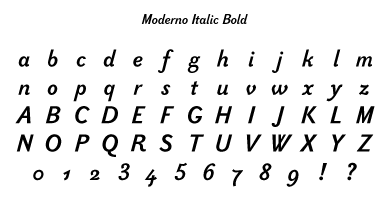 Moderno Italic Bold Specimen