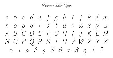 Moderno Italic Light Specimen