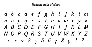 Moderno Italic Medium Specimen