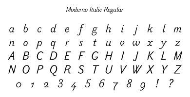 Moderno Italic Regular Specimen