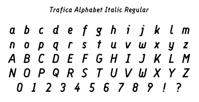 Trafica Alphabet Italic Regular Specimen