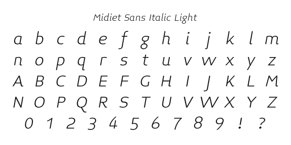 Midiet Sans Italic Light Specimen