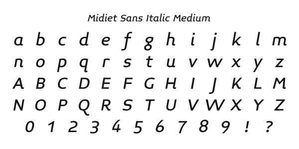 Midiet Sans Italic Medium Specimen