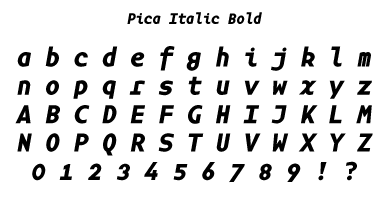 Pica Italic Bold Specimen