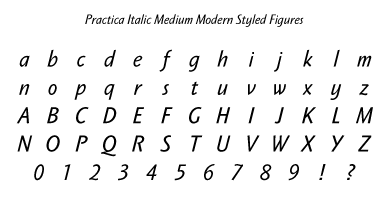 Practica Italic Medium MsF Specimen