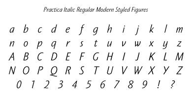 Practica Italic Regular MsF Specimen
